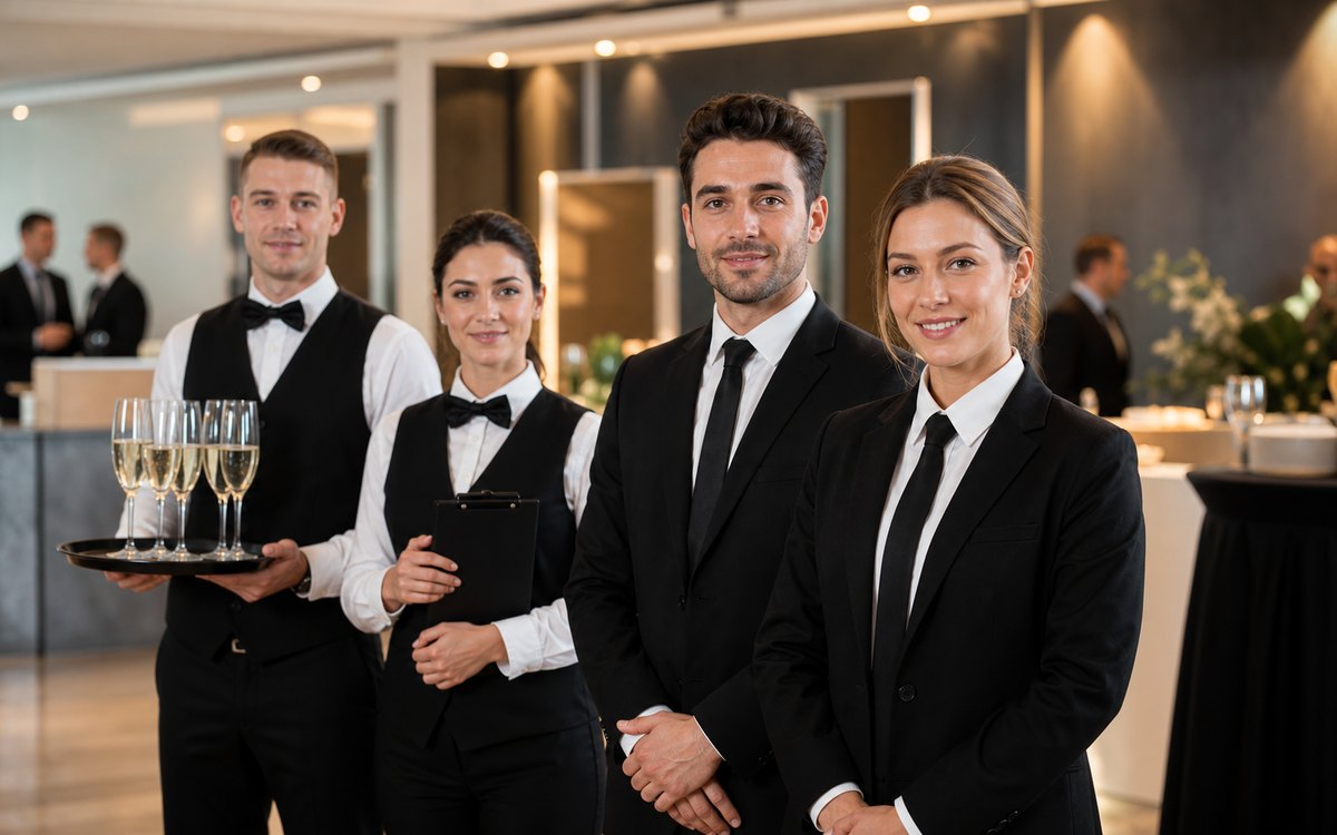 HBS Servicepersonal in einheitlichem formellem Dresscode bei einer Veranstaltung
